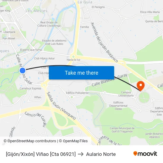 [Gijón/Xixón]  Viñao [Cta 06921] to Aulario Norte map
