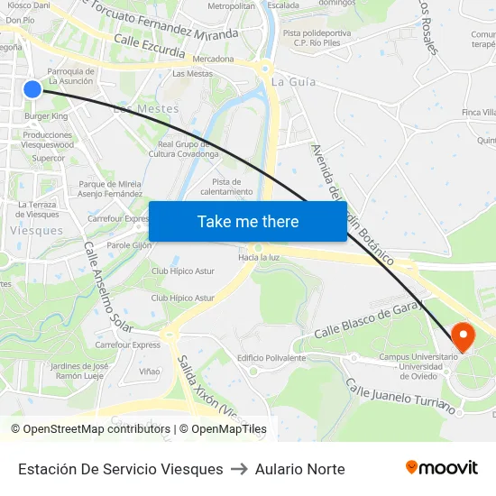 Estación De Servicio Viesques to Aulario Norte map