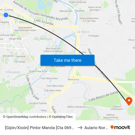 [Gijón/Xixón]  Pintor Marola [Cta 06929] to Aulario Norte map