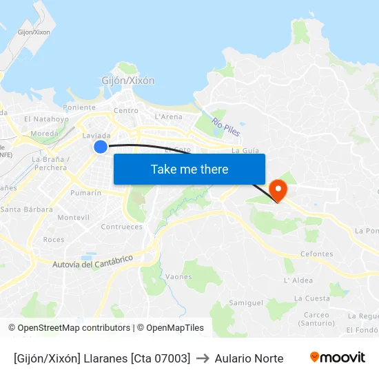 [Gijón/Xixón]  Llaranes [Cta 07003] to Aulario Norte map