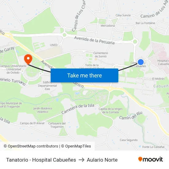 Tanatorio - Hospital Cabueñes to Aulario Norte map