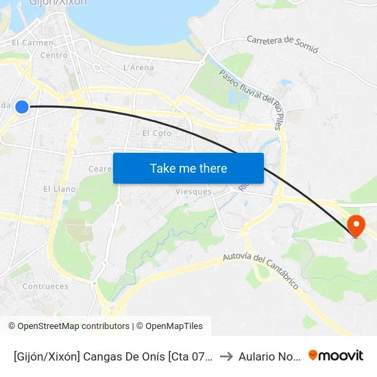 [Gijón/Xixón]  Cangas De Onís [Cta 07043] to Aulario Norte map