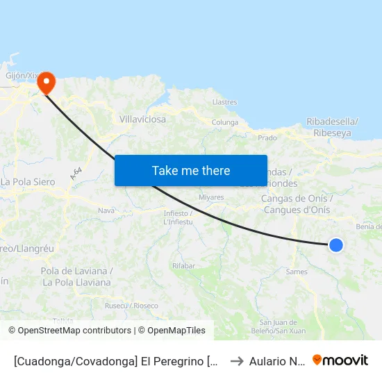 [Cuadonga/Covadonga]  El Peregrino [Cta 07147] to Aulario Norte map