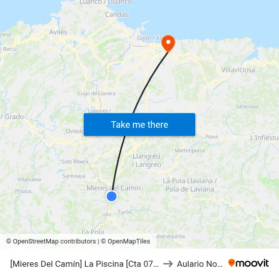 [Mieres Del Camín]  La Piscina [Cta 07289] to Aulario Norte map
