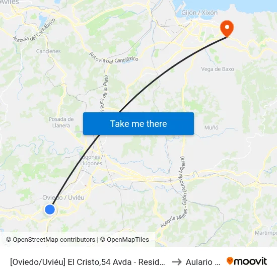 [Oviedo/Uviéu]  El Cristo,54 Avda - Residencia [Cta 07308] to Aulario Norte map