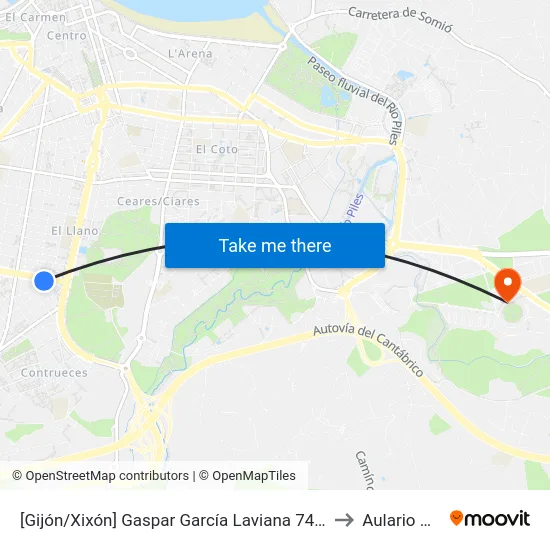 [Gijón/Xixón]  Gaspar García Laviana 74 [Cta 07427] to Aulario Norte map