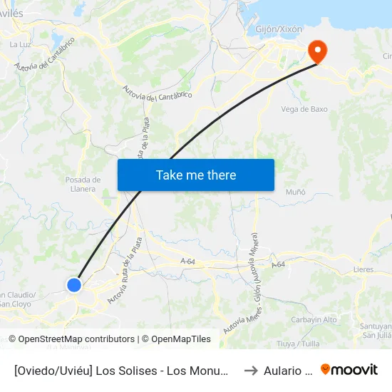 [Oviedo/Uviéu]  Los Solises - Los Monumentos [Cta 07567] to Aulario Norte map