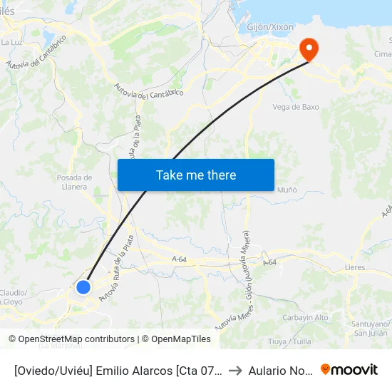 [Oviedo/Uviéu]  Emilio Alarcos [Cta 07573] to Aulario Norte map
