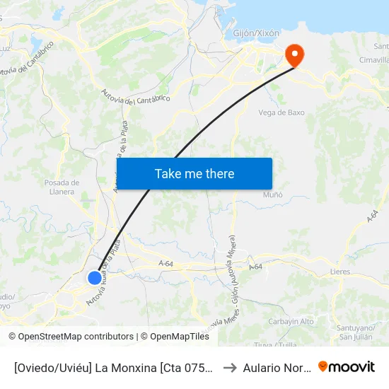 [Oviedo/Uviéu]  La Monxina [Cta 07586] to Aulario Norte map