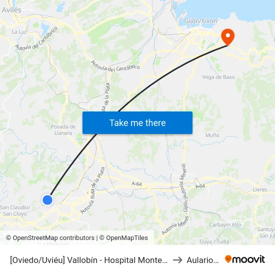 [Oviedo/Uviéu]  Vallobín - Hospital Monte Naranco [Cta 07599] to Aulario Norte map