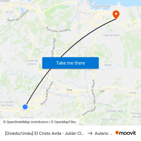 [Oviedo/Uviéu]  El Cristo Avda - Julián Clavería [Cta 07619] to Aulario Norte map