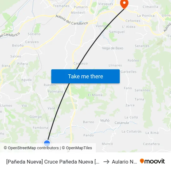 [Pañeda Nueva]  Cruce Pañeda Nueva [Cta 07992] to Aulario Norte map