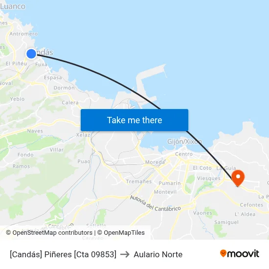 [Candás]  Piñeres [Cta 09853] to Aulario Norte map