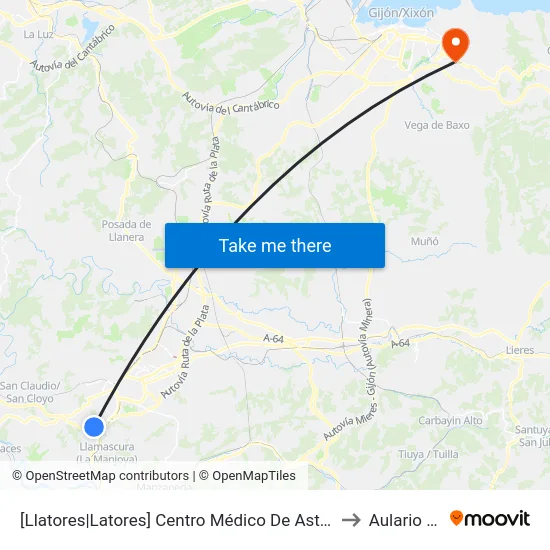[Llatores|Latores]  Centro Médico De Asturias [Cta 16841] to Aulario Norte map