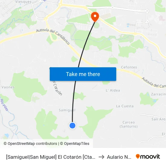 [Samiguel|San Miguel]  El Cotarón [Cta 10597] to Aulario Norte map