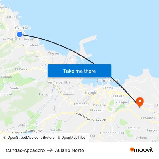 Candás-Apeadero to Aulario Norte map