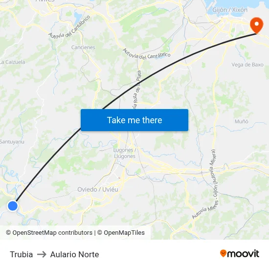 Trubia to Aulario Norte map