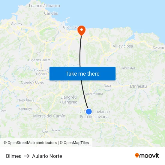 Blimea to Aulario Norte map
