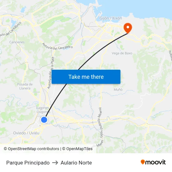 Parque Principado to Aulario Norte map