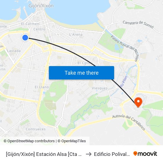 [Gijón/Xixón]  Estación Alsa [Cta 00784] to Edificio Polivalente map