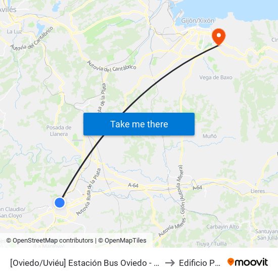 [Oviedo/Uviéu]  Estación Bus Oviedo - Pepe Cosmen [Cta 01549] to Edificio Polivalente map