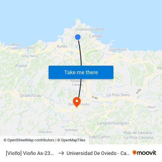 [Vioño]  Vioño As-238 Km8 [Cta 21416] to Universidad De Oviedo - Campus De Llamaquique map