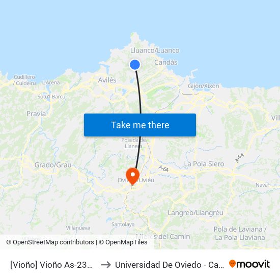 [Vioño]  Vioño As-238 Km8 [Cta 21417] to Universidad De Oviedo - Campus De Llamaquique map