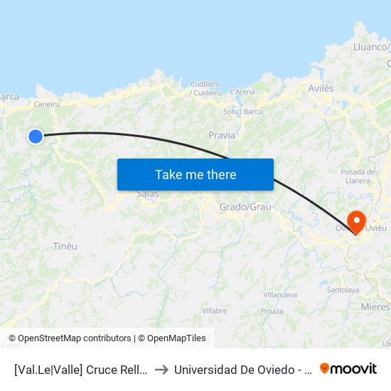 [Val.Le|Valle]  Cruce Rellón De Cima [Cta 17230] to Universidad De Oviedo - Campus De Llamaquique map
