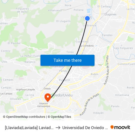 [Llaviada|Laviada]  Laviada - Depuradora [Cta 04211] to Universidad De Oviedo - Campus De Llamaquique map