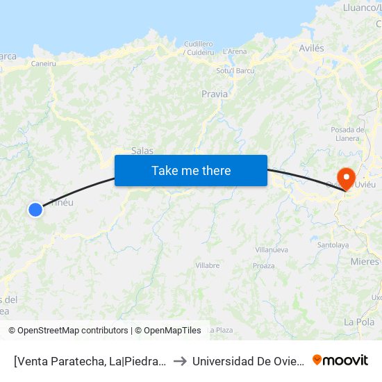 [Venta Paratecha, La|Piedratecha]  La Venta Paratecha [Cta 20398] to Universidad De Oviedo - Campus De Llamaquique map