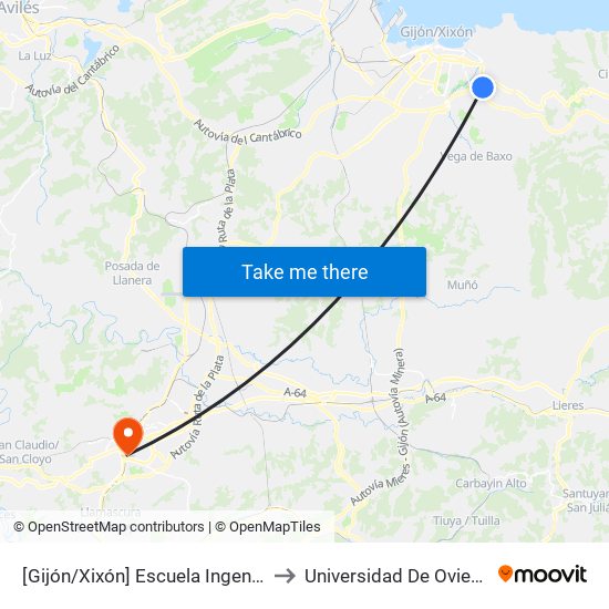 [Gijón/Xixón]  Escuela Ingenieros - Campus Viesques [Cta 20658] to Universidad De Oviedo - Campus De Llamaquique map