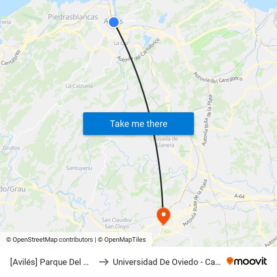 [Avilés]  Parque Del Muelle [Cta 00205] to Universidad De Oviedo - Campus De Llamaquique map