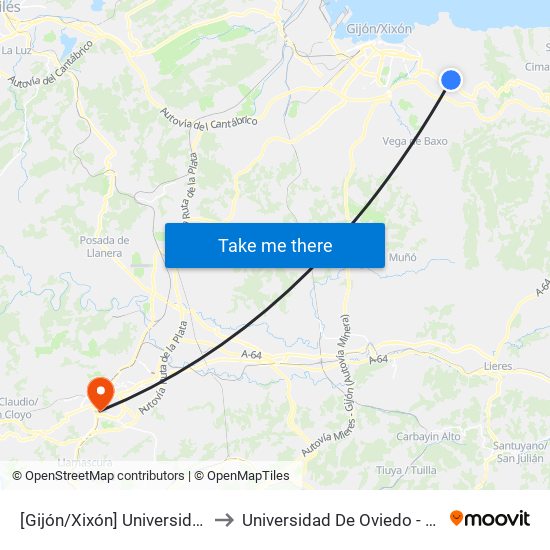 [Gijón/Xixón]  Universidad Laboral [Cta 00792] to Universidad De Oviedo - Campus De Llamaquique map