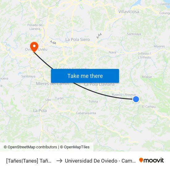 [Tañes|Tanes]  Tañes [Cta 01232] to Universidad De Oviedo - Campus De Llamaquique map