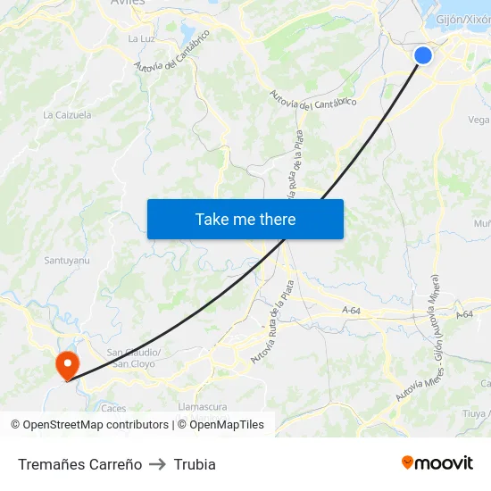 Tremañes Carreño to Trubia map