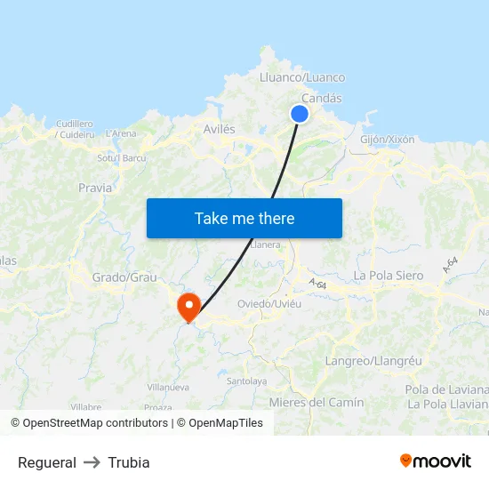 Regueral to Trubia map