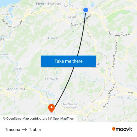 Trasona to Trubia map