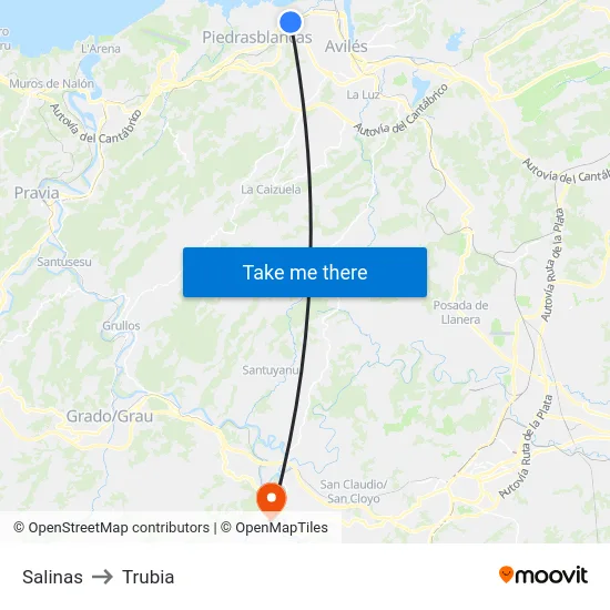 Salinas to Trubia map