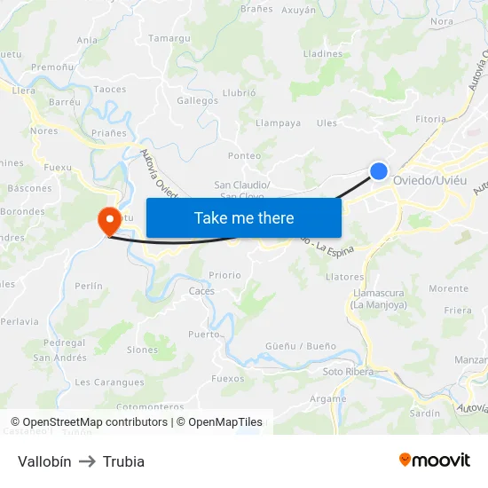Vallobín to Trubia map