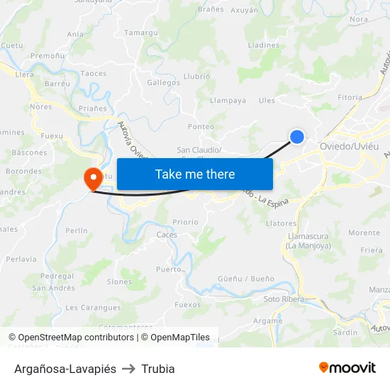 Argañosa-Lavapiés to Trubia map