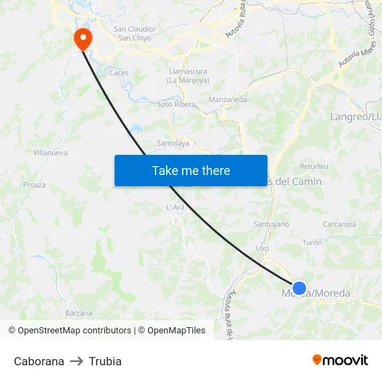 Caborana to Trubia map