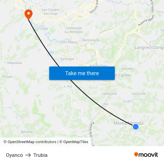 Oyanco to Trubia map