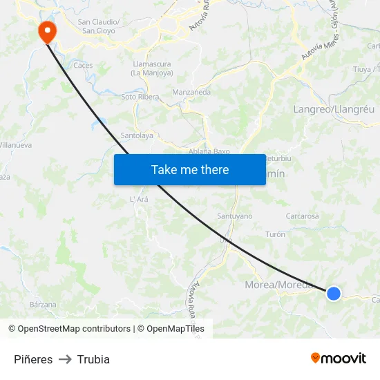 Piñeres to Trubia map