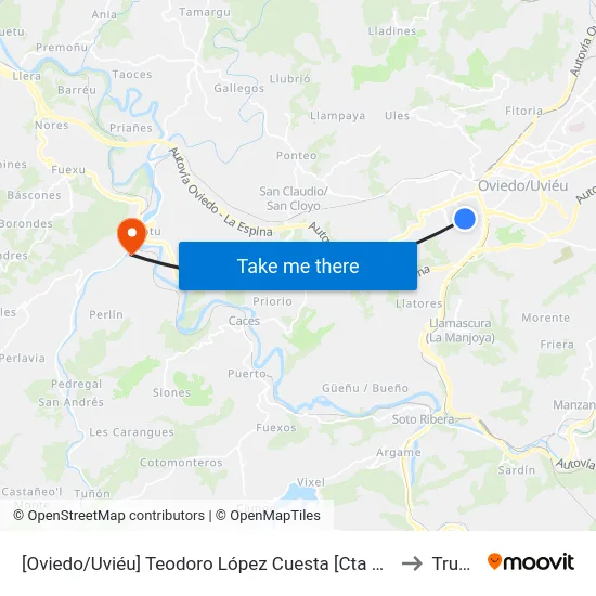 [Oviedo/Uviéu]  Teodoro López Cuesta [Cta 21395] to Trubia map