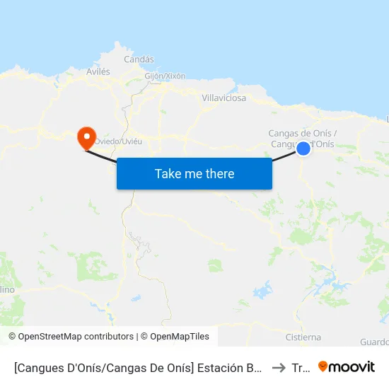 [Cangues D'Onís/Cangas De Onís]  Estación Bus Cangas De Onís [Cta 07993] to Trubia map