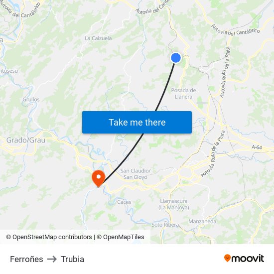 Ferroñes to Trubia map