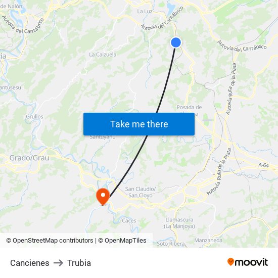 Cancienes to Trubia map
