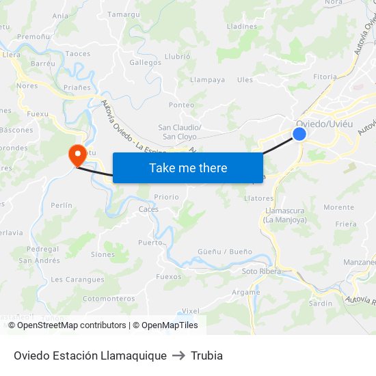 Oviedo Estación Llamaquique to Trubia map