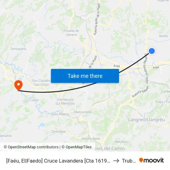 [Faéu, El|Faedo]  Cruce Lavandera [Cta 16191] to Trubia map