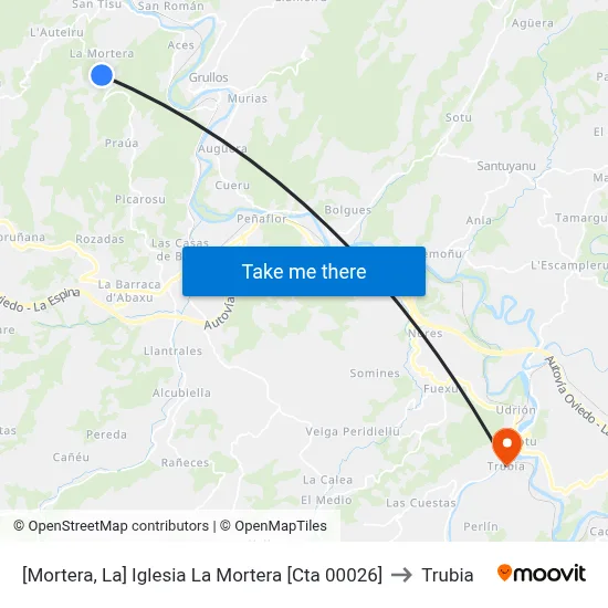 [Mortera, La]  Iglesia La Mortera [Cta 00026] to Trubia map